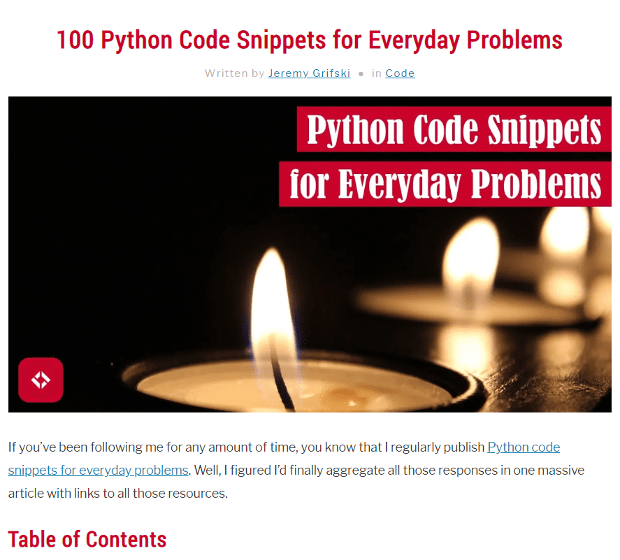 The Renegade Coder Python Code Snippets Article