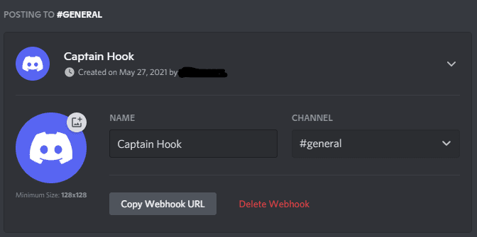 Discord Create Webhook Dialog