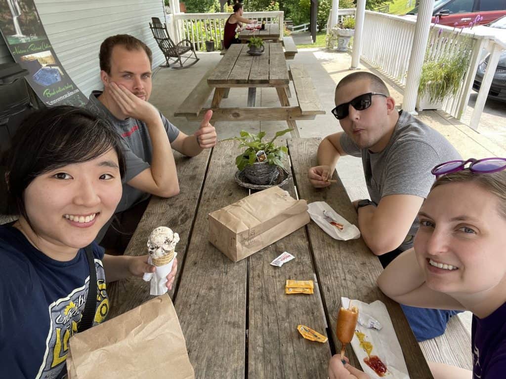 Yumi, Matt, Jeremy, and Morgan Eating Lunch in Hocking Hills
