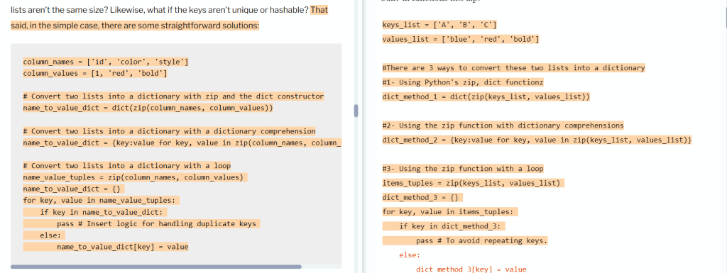 A side-by-side of plagiarism detection. The article on the left is mine, and the article on the right is from BuiltIn.