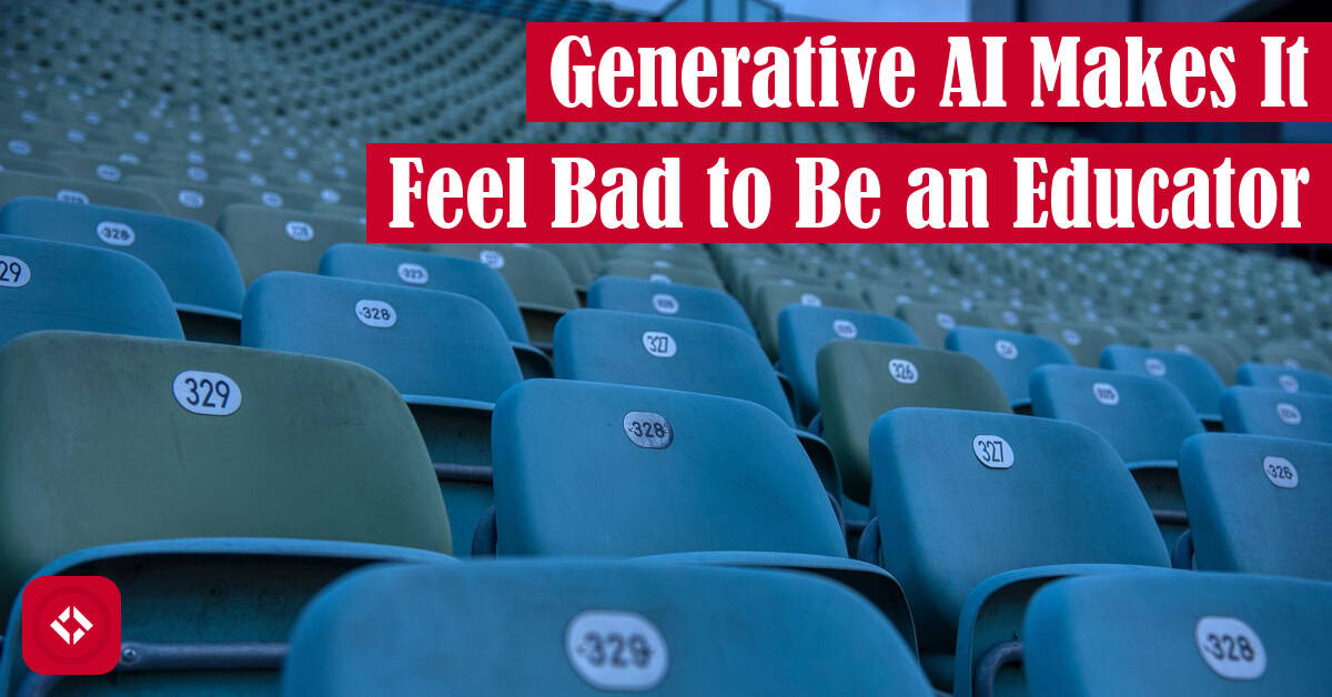 A phot of an empty stadium symbolizing empty chairs in a classroom with the title of the article overlayed.