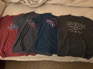 A photo of the Hacktoberfest T-Shirts from 2018 to 2021