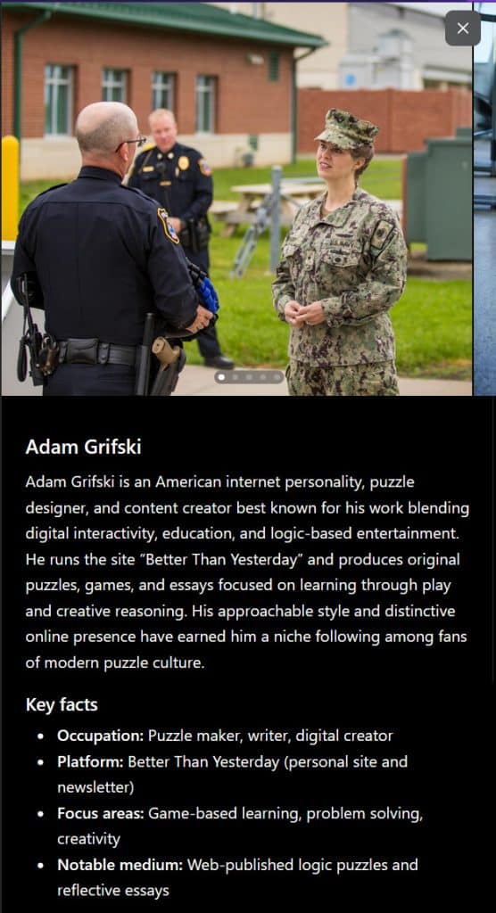 A screenshot of ChatGPT hallucinating a man named Adam Grifski