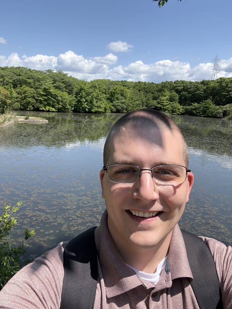 A photo of myself at the pond in the middle of the University of Tsukuba campus.
