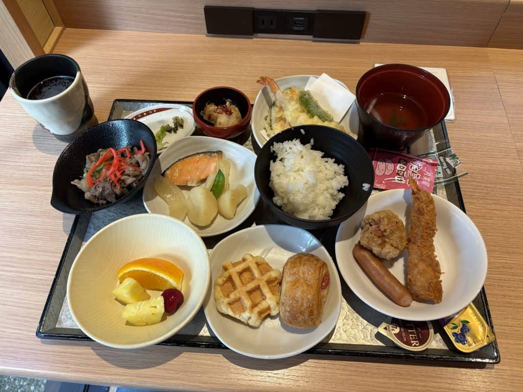 Photo of my massive breakfast in a Kyoto hotel.