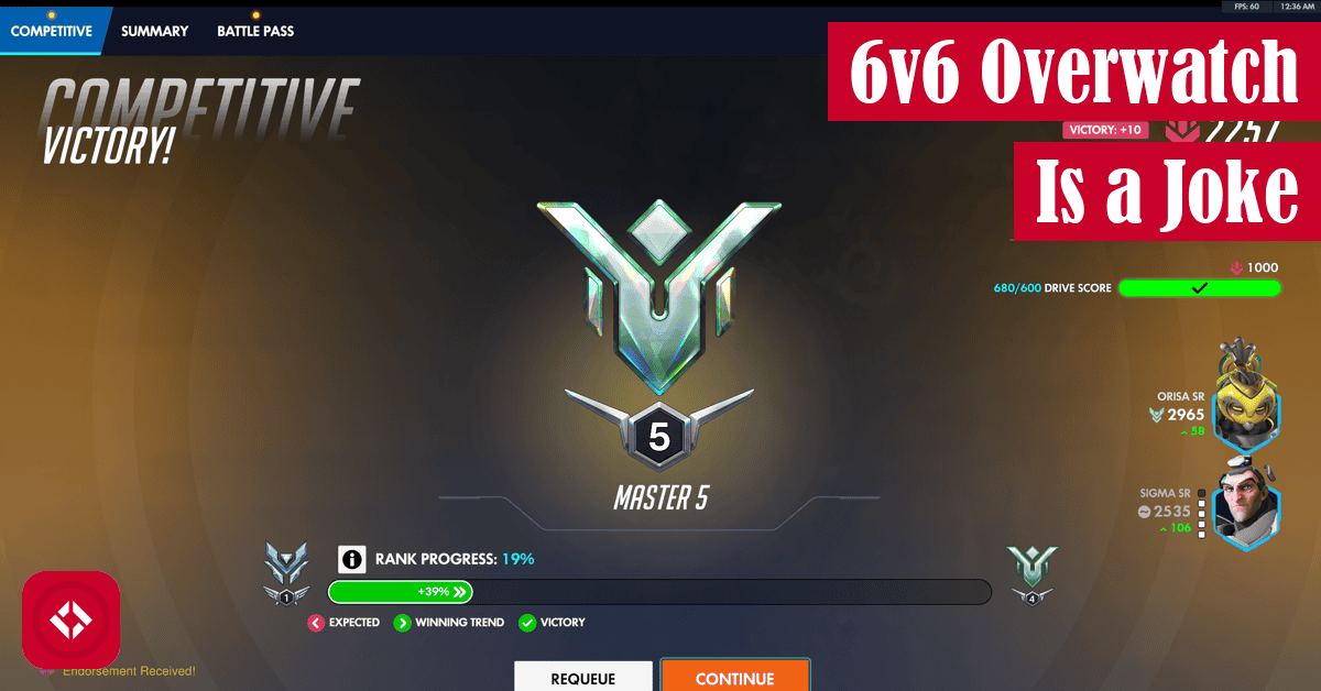 A screenshot of my masters rank up game in Overwatch open queue 6v6.